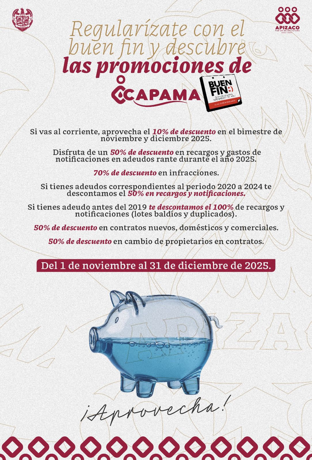 El Ayuntamiento de Apizaco y CAPAMA lanzan campañas de descuentos por el Buen Fin